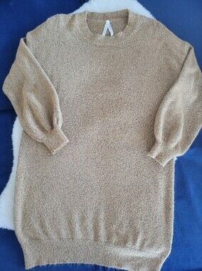 Dreamers By Debut Boucle Swester Dress in Tan Camel Sz S/M